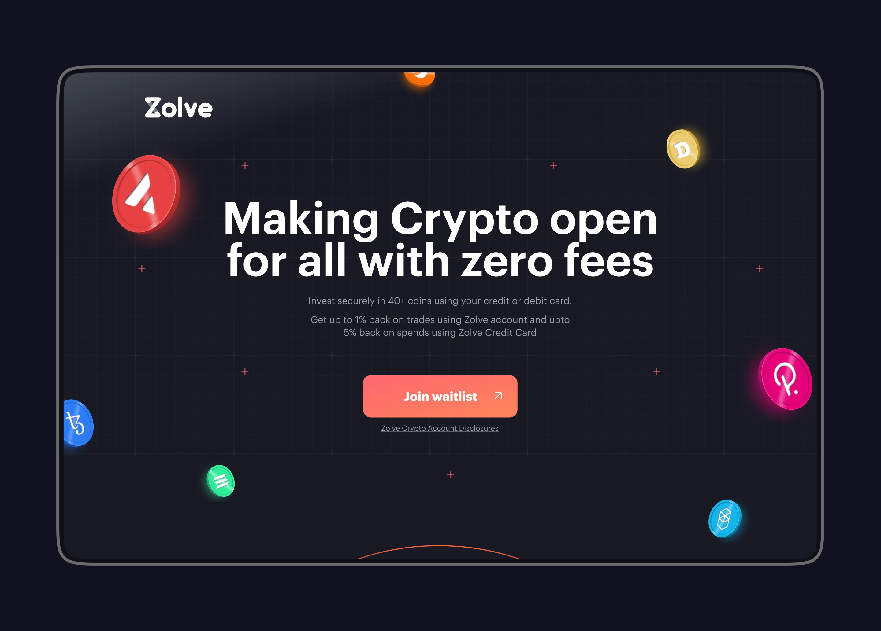 landing page for zolve’s crypto offerings