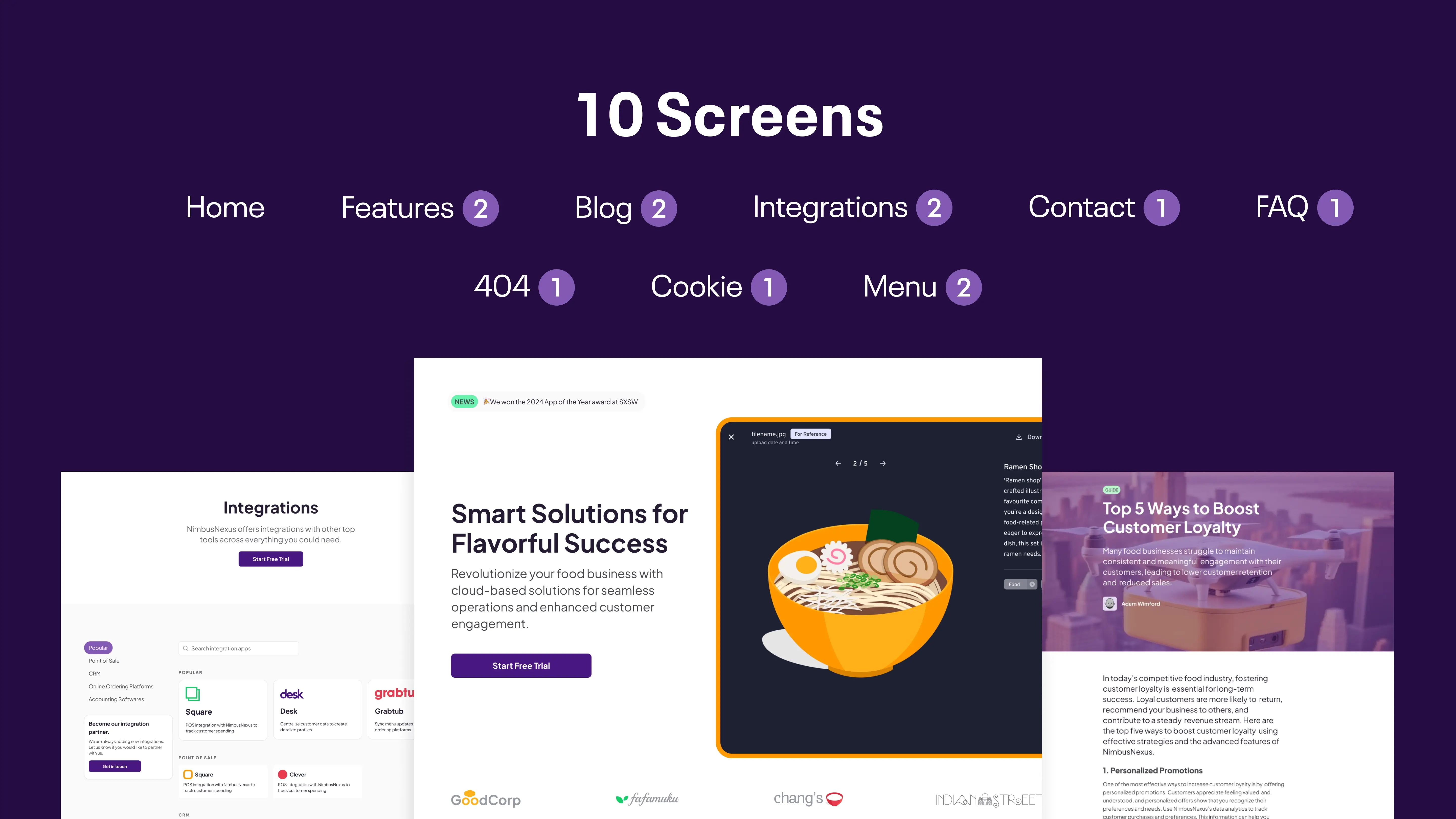 no-BS free SaaS website with 10 templates including Home, Blog,
Integrations, and Contact