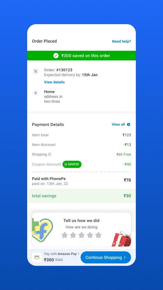 Earlier version of the order confirmation screen