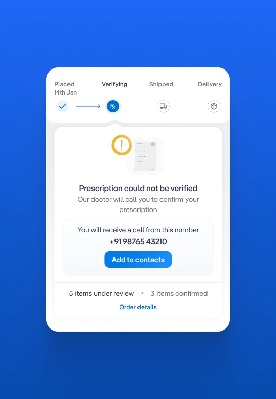 Screen informs that the prescription could not be verified and a a doctor would call them