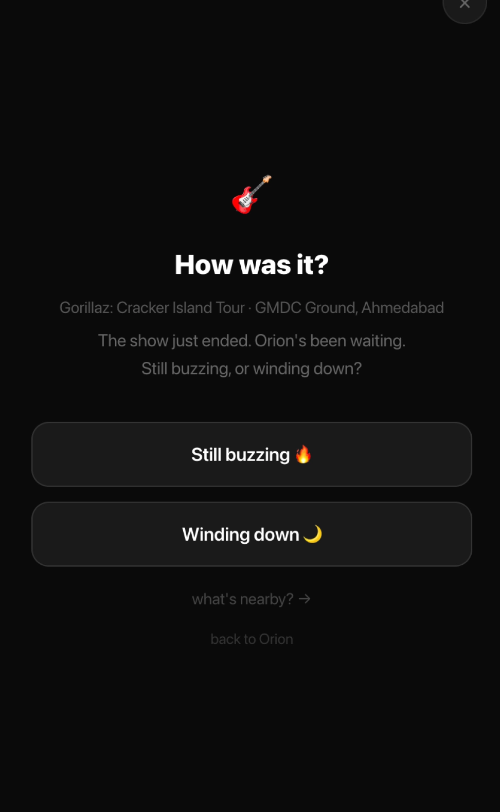 orion’s post-event nudge asking How the Event was, with details of the event