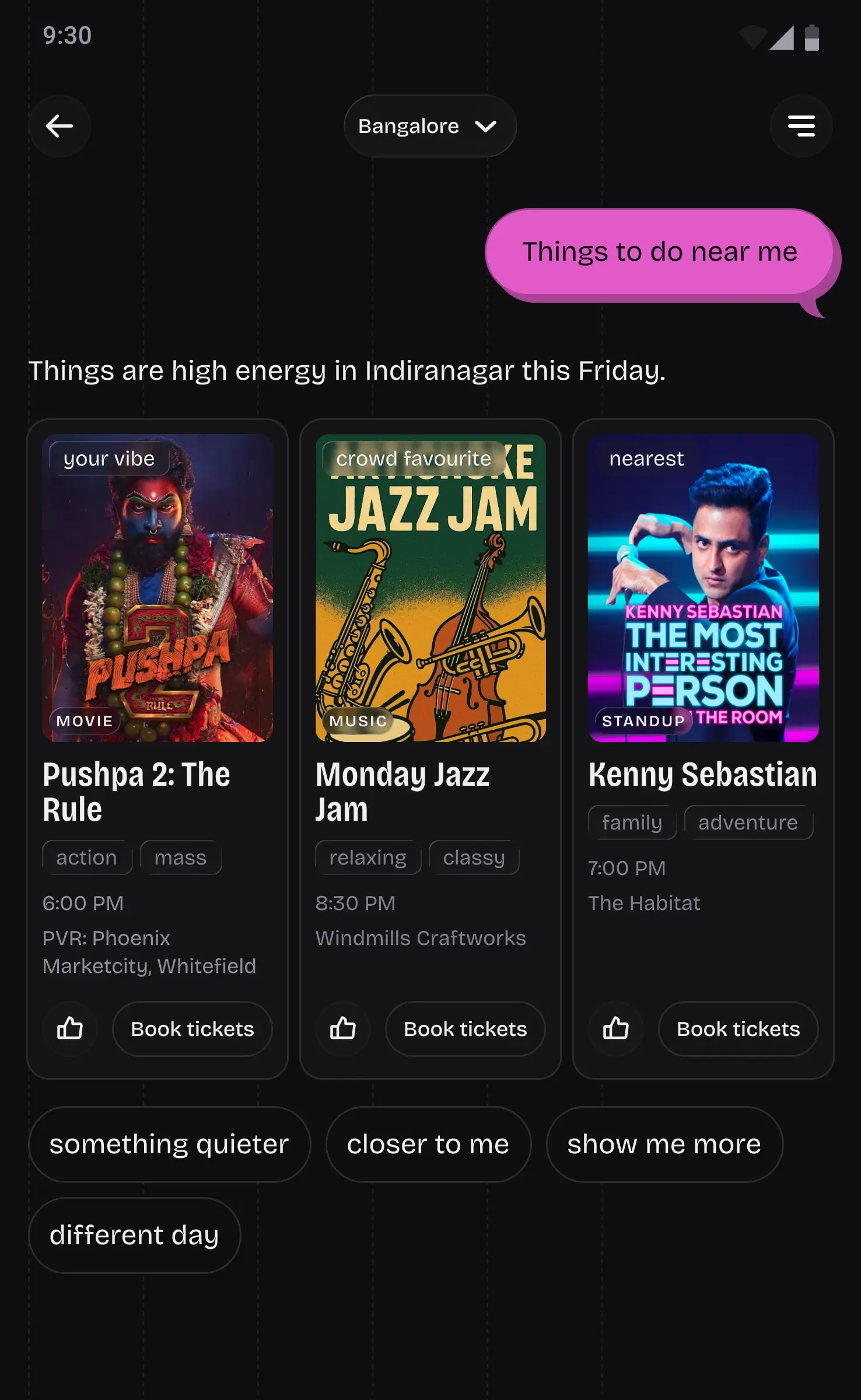 Orion Concierge showing three-card anchor breadth contrast structure with critique chips