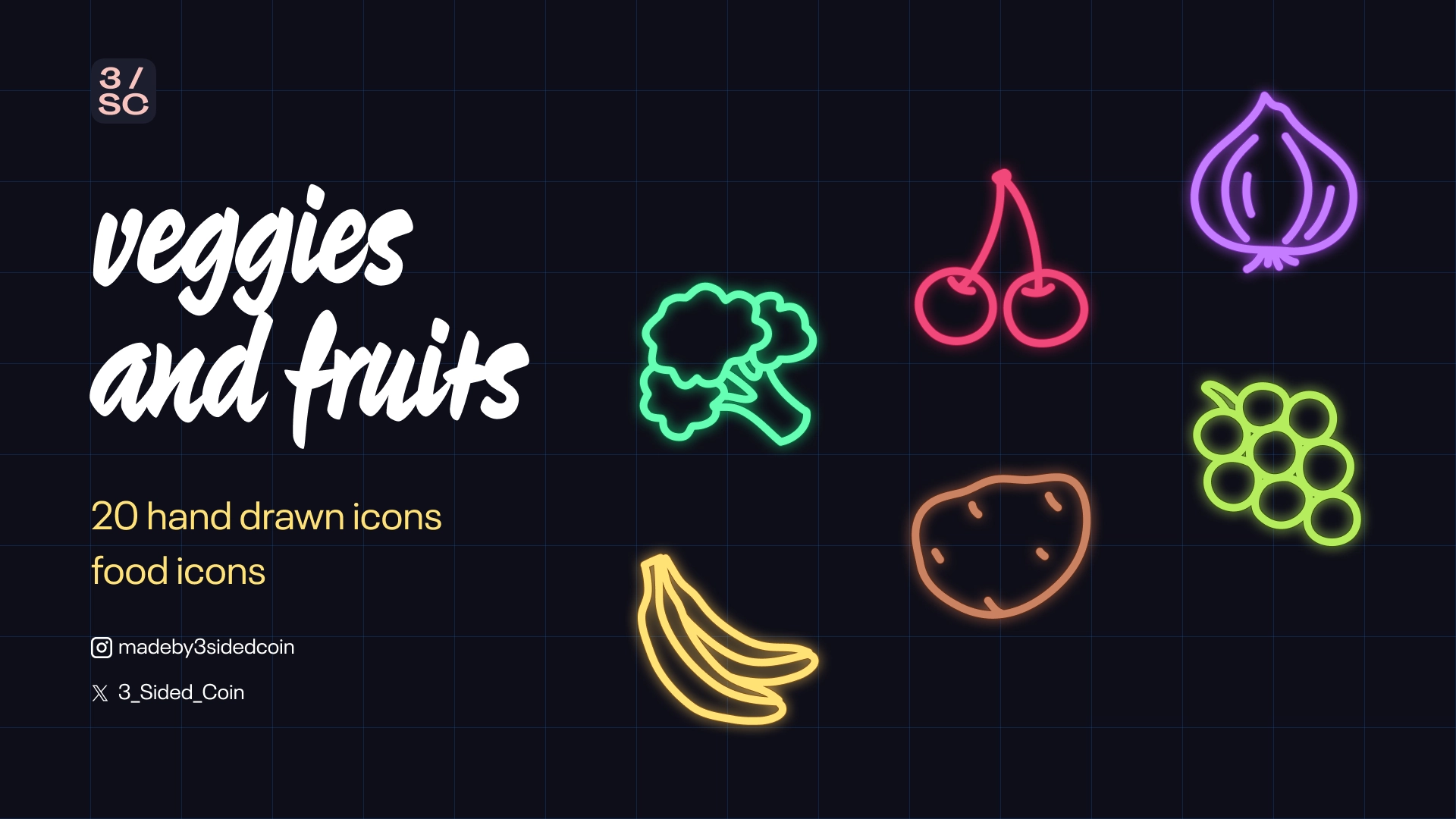 Veggies and fruits icon set